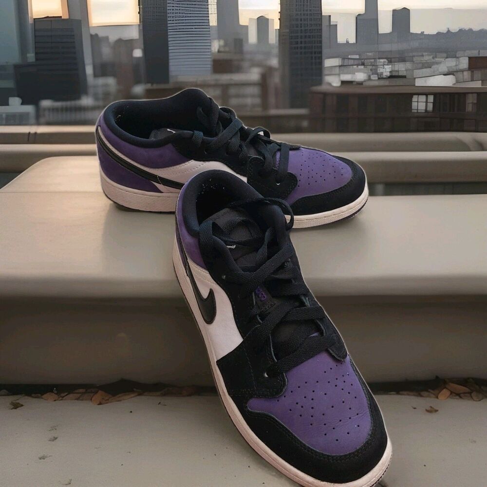 NIKE Jordan 1 Low Court Retro Shoes Swoop Purple Size 5.5 M553558-125 Pre-Owned